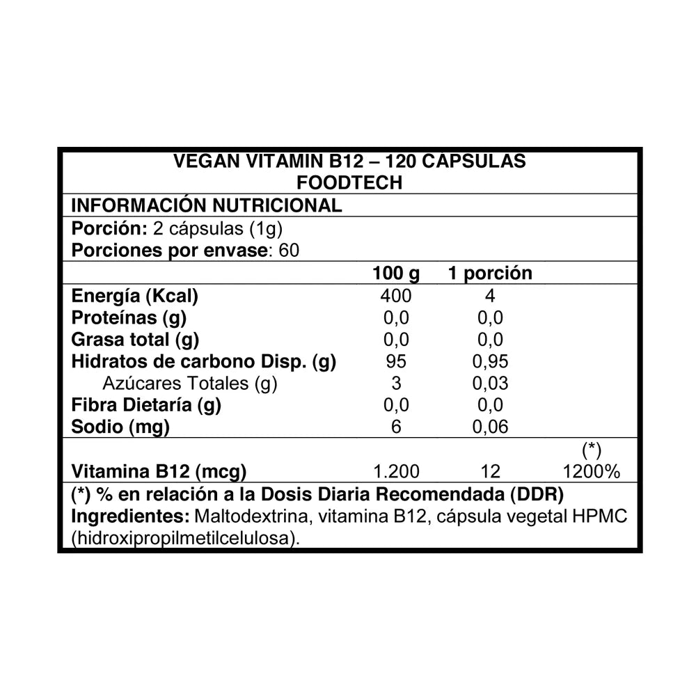 Vitamina b12 Vegan Vitamin B12 – Foodtech | 60 Porciones