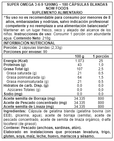 Super Omega 3-6-9 180 caps - Now Foods
