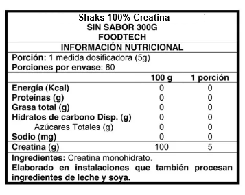 Creatina Shaks 100% Creatina 300gr - Foodtech Sin Sabor
