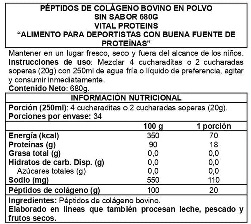 Colageno Vital Protein Collagen Peptides 1.5lb - Vital Proteins Sin Sabor