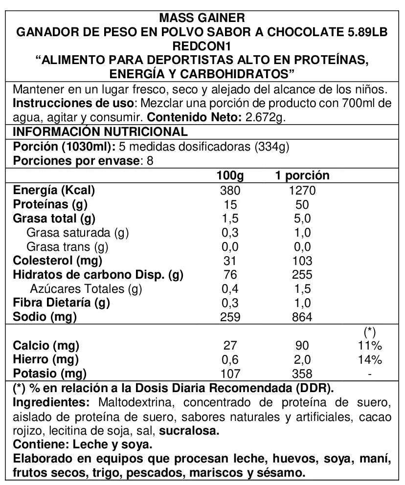 Ganador de masa Mass Gainer 6 lbs - Redcon1 Chocolate