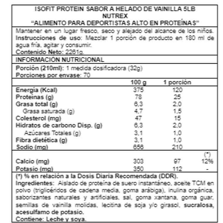 Proteína Isofit 5 lbs - Nutrex Vainilla Bean Ice Cream